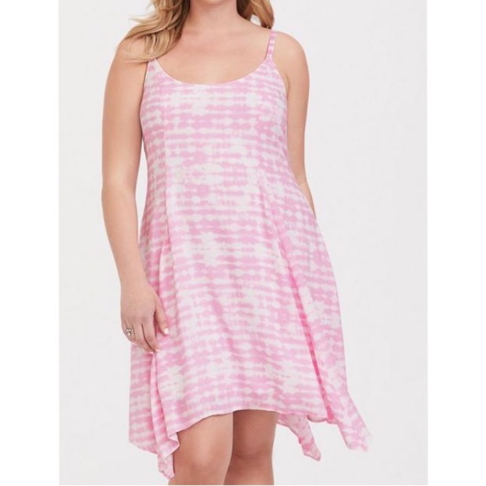 Torrid Light Pink White Tie Dye Sleeveless Challis Handkerchief Flowy Dress